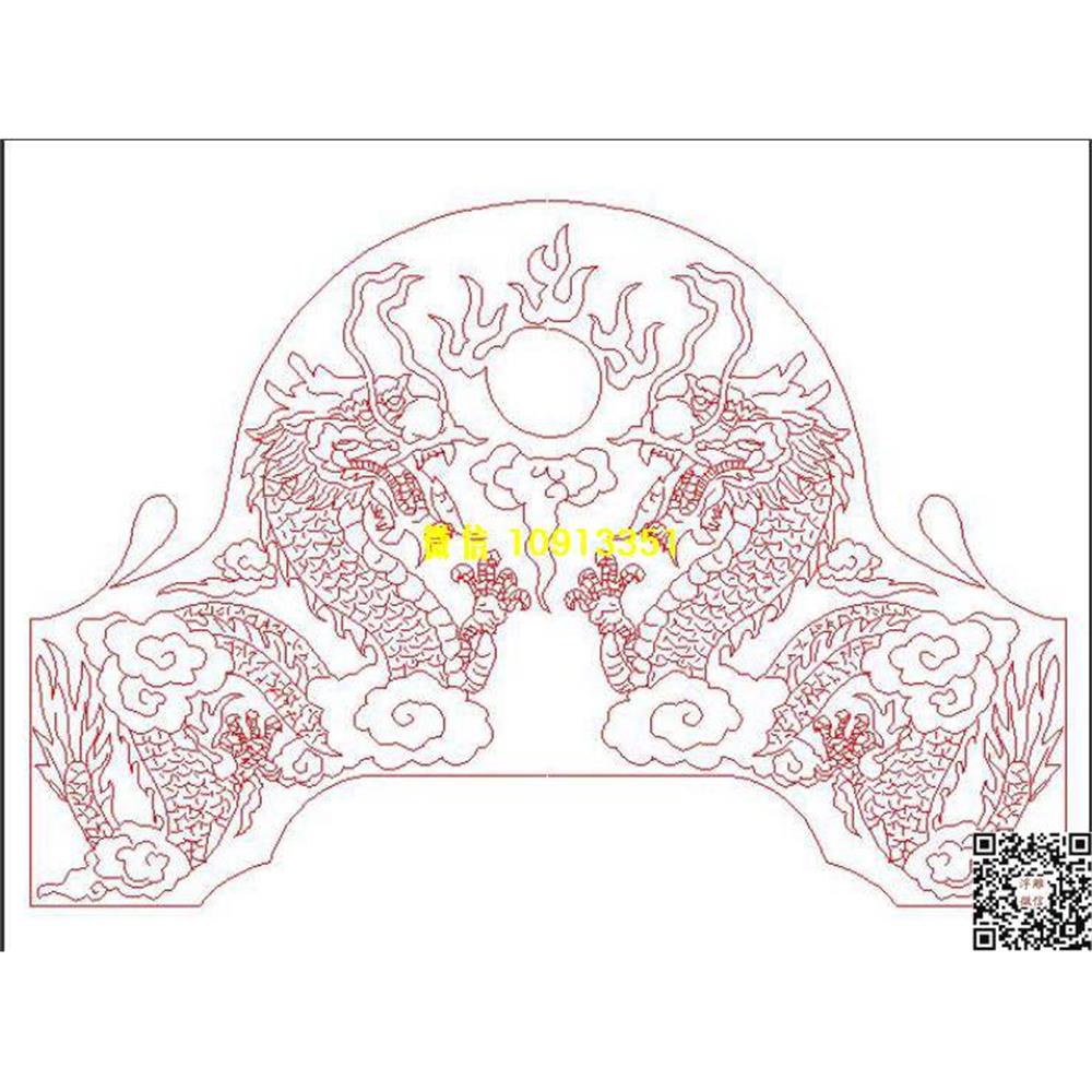 精雕图40双龙墓碑碑头线雕图线条图单线铣底图_电脑雕刻plt文泰矢量图精雕图浮雕图